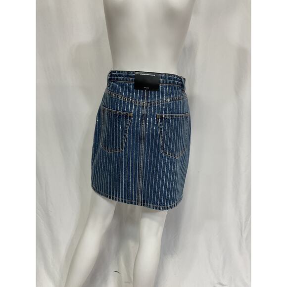 Alexander Wang 'Pinstripe' Blue Crystal Embellished Denim Mini-Skirt Size 2 - Picture 3 of 5